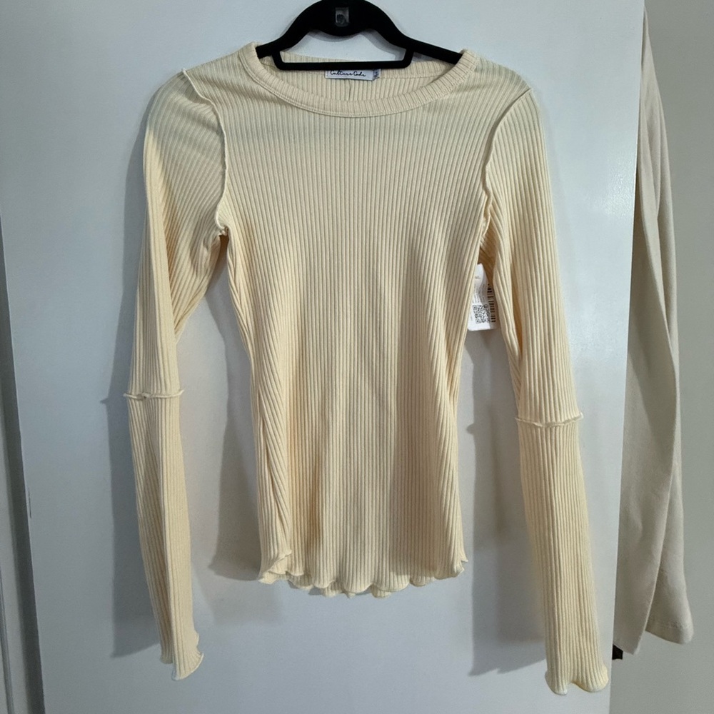 Culture Code Cream Ribbed Long Sleeve Top Sz Small